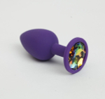 Фиолетовая анальная пробка с радужным стразом - 7,6 см.
