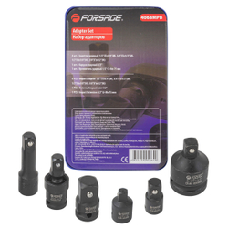 Набор адаптеров ударных 6пр(3/8''(F)x1/2''(M),1/2''(F)x3/8''(M),1/2''(F)x3/4''(M),3/4''(F)x1/2''(M),удлинитель 125мм, кардан 1/2''),в ложементе Forsage F-4068MPB