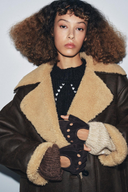 ZARA КУРТКА-ДУБЛЕНКА — ZW COLLECTION, КОРИЧНЕВЫЙ/ЭКРЮ