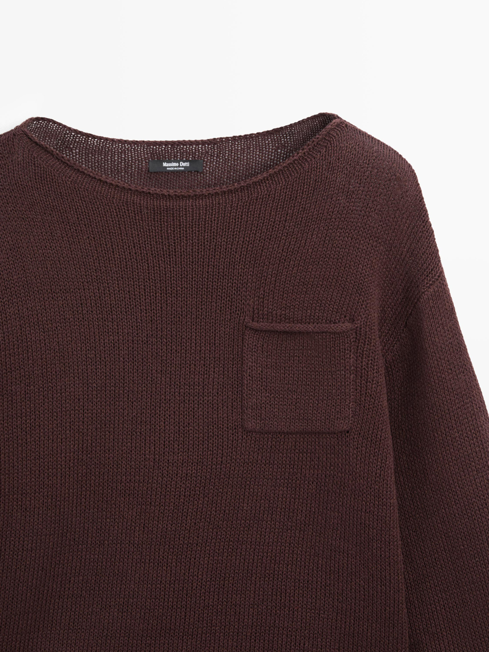 Massimo Dutti Свитер из хлопкового и льняного трикотажа с карманом, коричневый