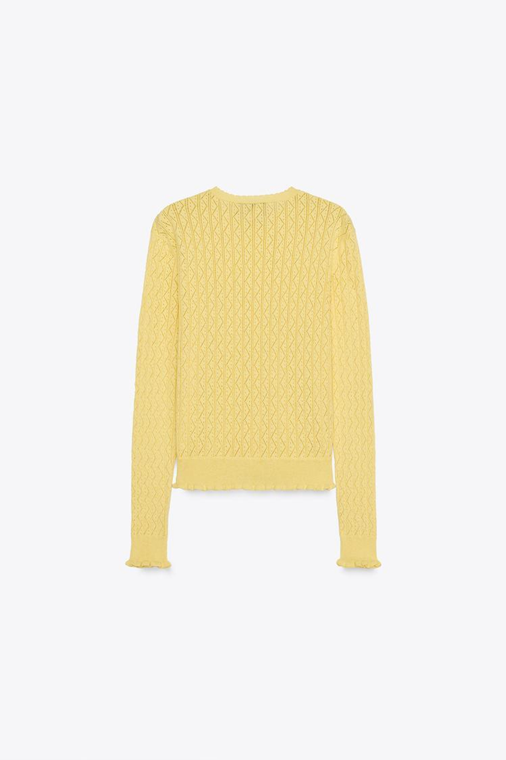 ZARA КАРДИГАН С ВОЛАНАМИ И ПЕРФОРАЦИЕЙ, СВЕТЛО-ЖЕЛТЫЙ