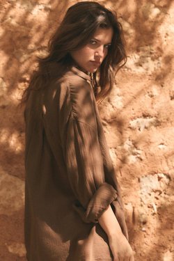 ZARA РУБАШКА ОВЕРСАЙЗ С КАРМАНОМ, КОРИЧНЕВЫЙ