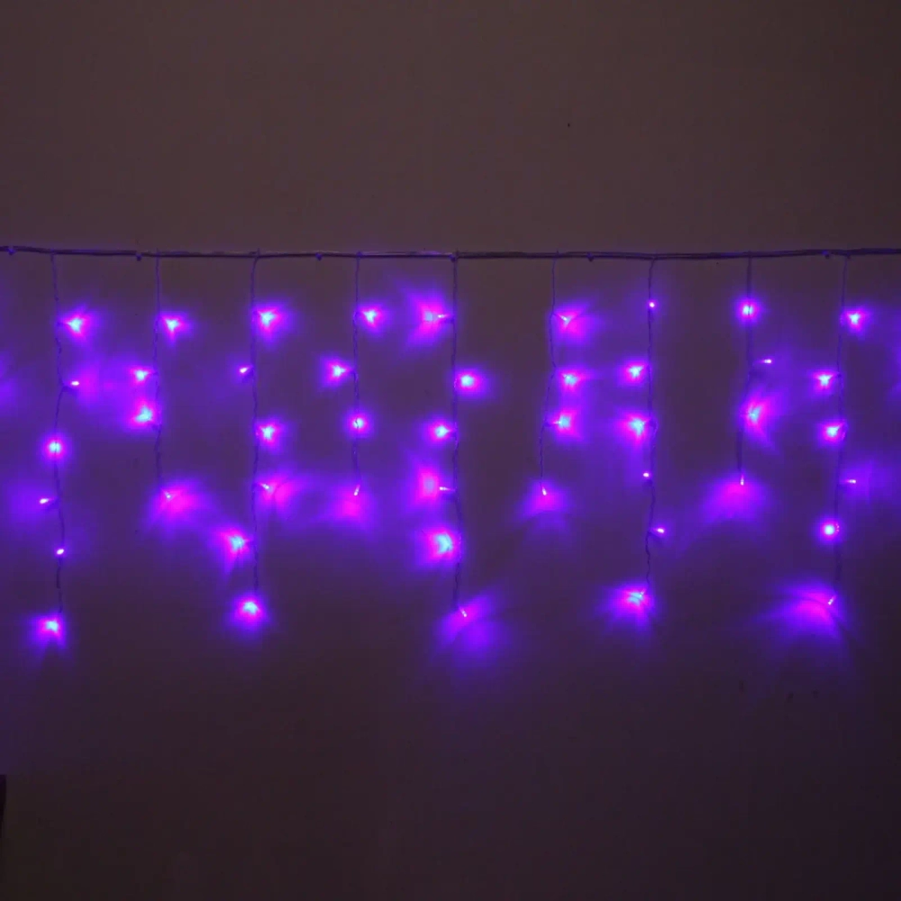 Гирлянда для улицы БАХРОМА ш3м* в40/60см 100 ламп LED, прозр. пров, 8 реж, IP-54, Фиолетовый (возможность соединения)