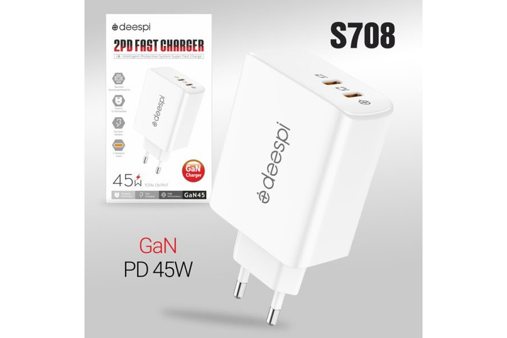 Сетевой адаптер питания DEESPI GaN45 C - C 45W (белый)
