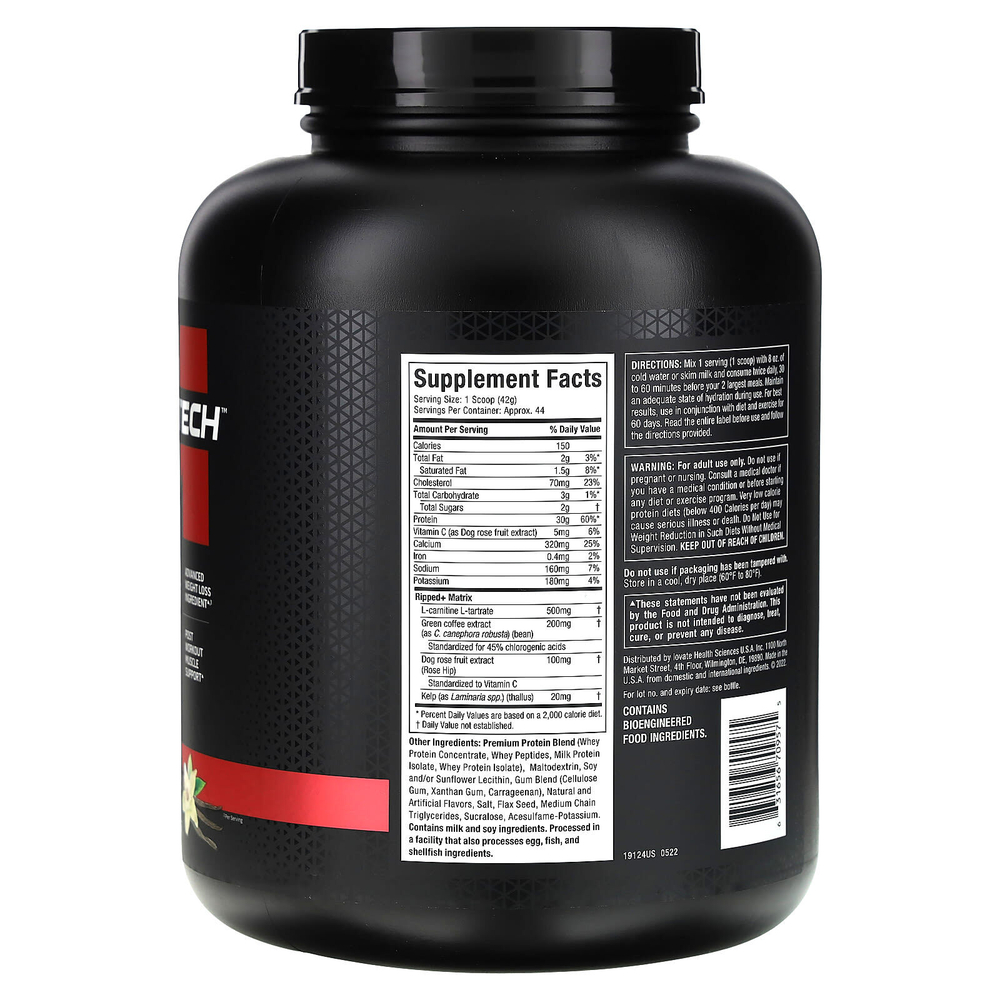 MuscleTech, Nitro Tech Ripped, чистый протеин + формула для похудения, французская ваниль, 1,81 кг (4 фунта)