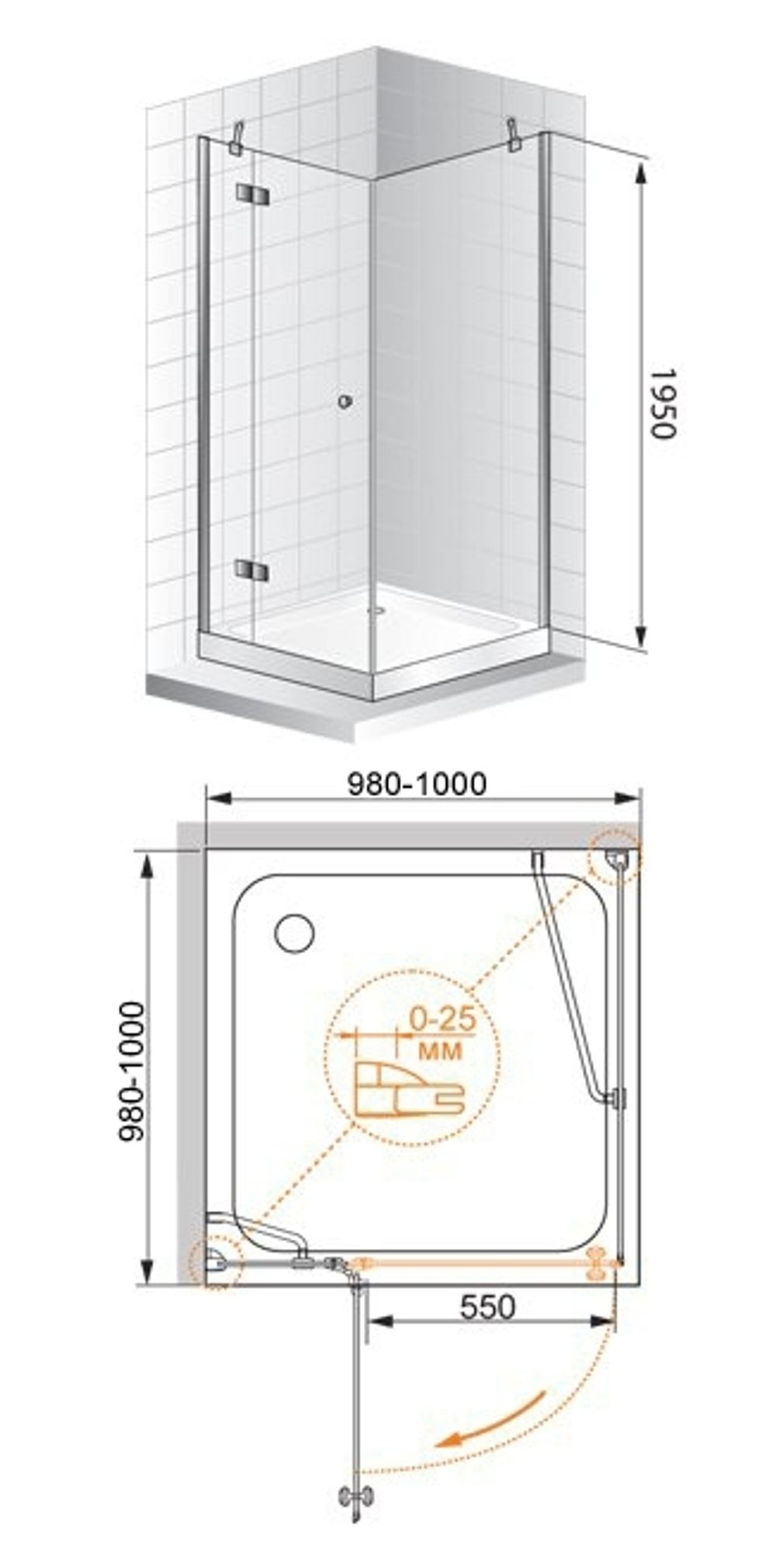 Душевой уголок Cezares Verona A-1 100x100 VERONA-W-A-1-100-P-Cr-L профиль Хром стекло рифленое