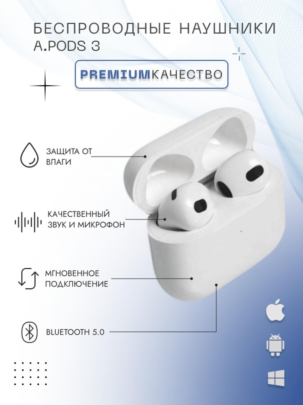 Наушники беспроводные A Pods 3 (Lightning Charging Case), белый