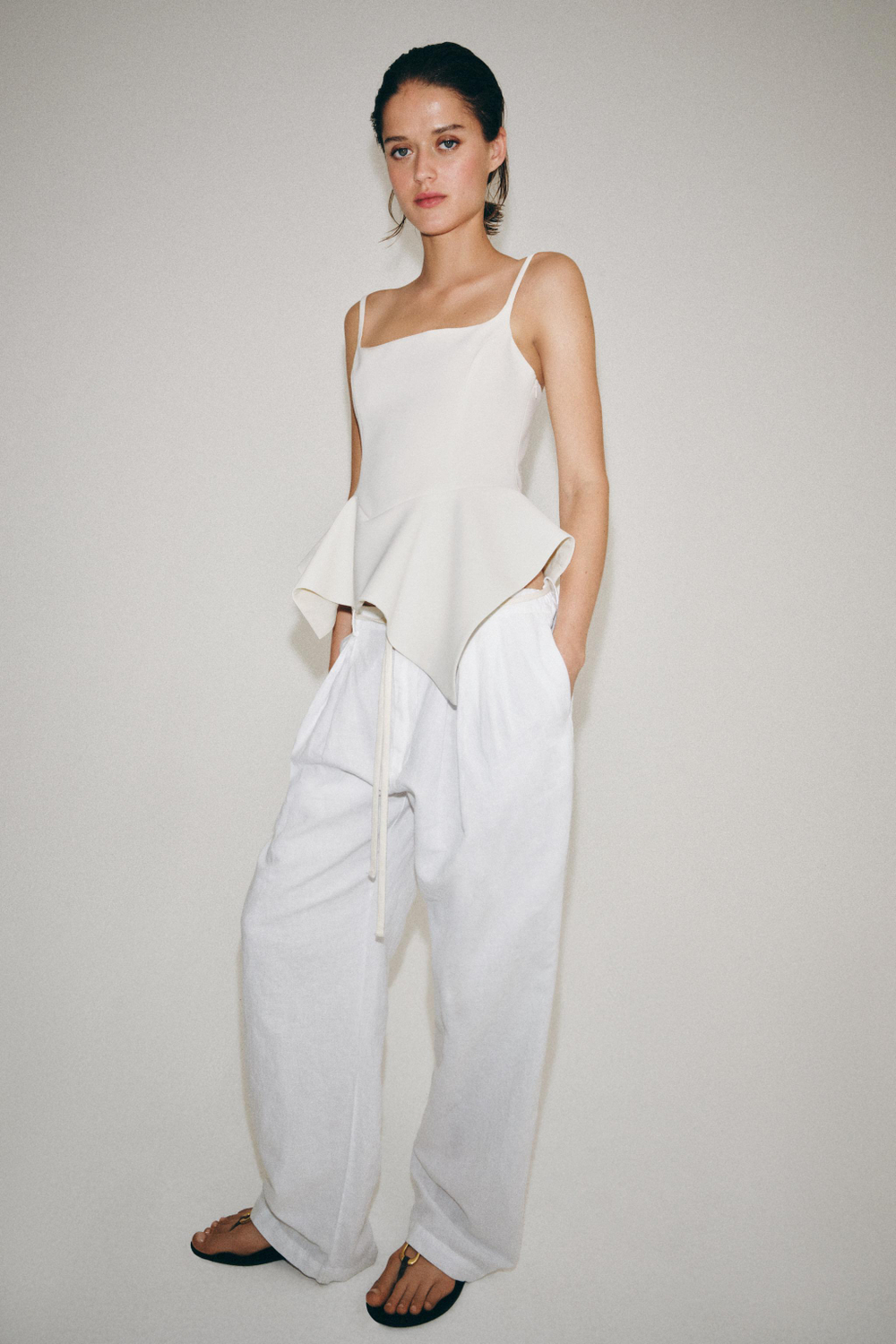 ZARA ТОП С БАСКОЙ — ZW COLLECTION, ЭКРЮ