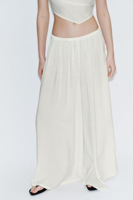 ZARA БРЮКИ ПАЛАЦЦО НА ШНУРКЕ, БЕЛЫЙ