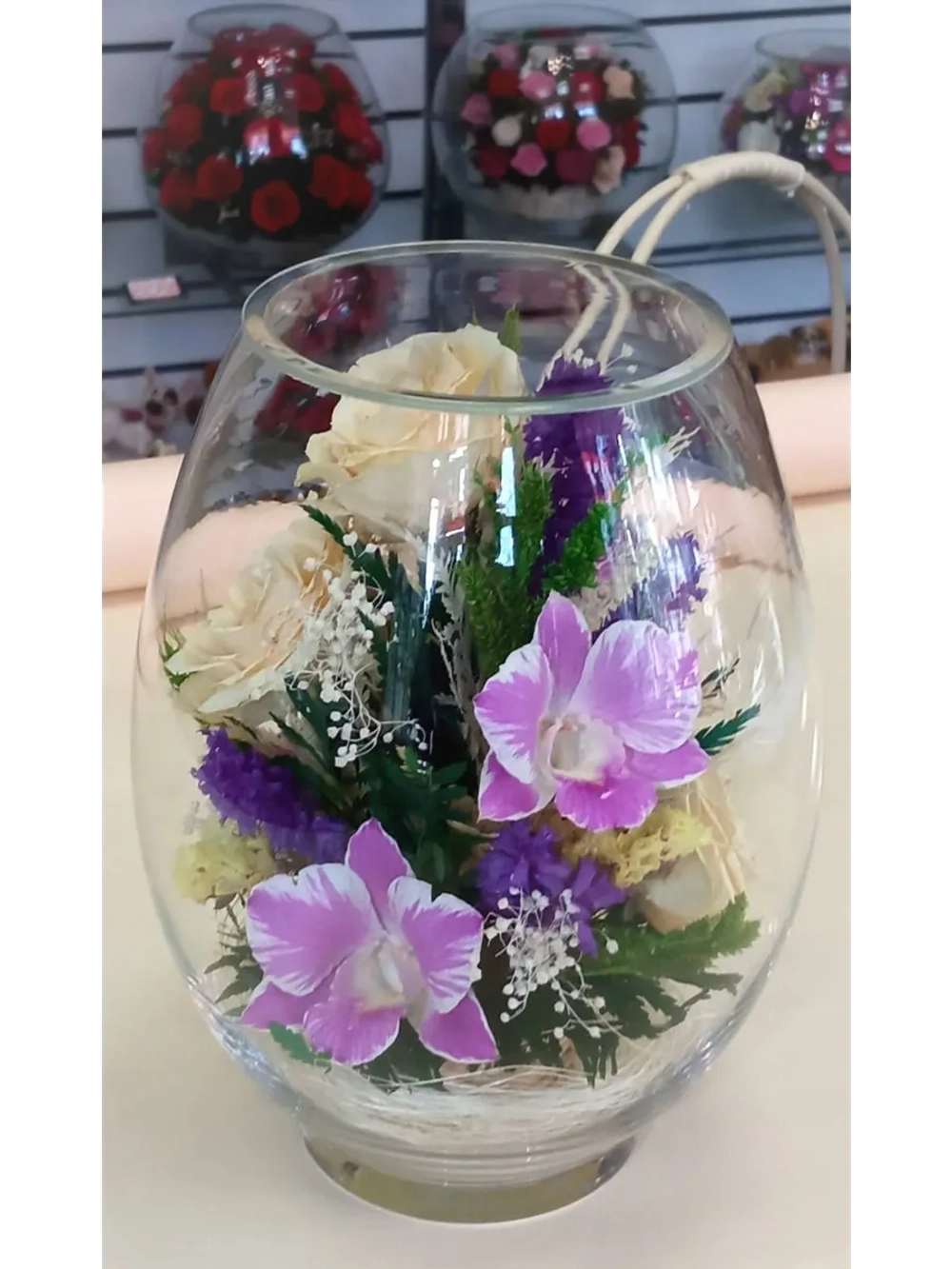 натуральные цветы в стекле, вакуум 10.04