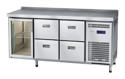 Стол холодильный Abat СХС-60-02 (4 ящика, 1 дверь-стекло, борт)