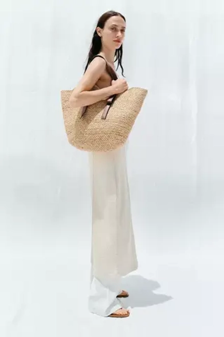 ZARA ПЛЕТЕНАЯ СУМКА-ШОПЕР, ТЕМНЫЙ РЫЖЕВАТО-КОРИЧНЕВЫЙ