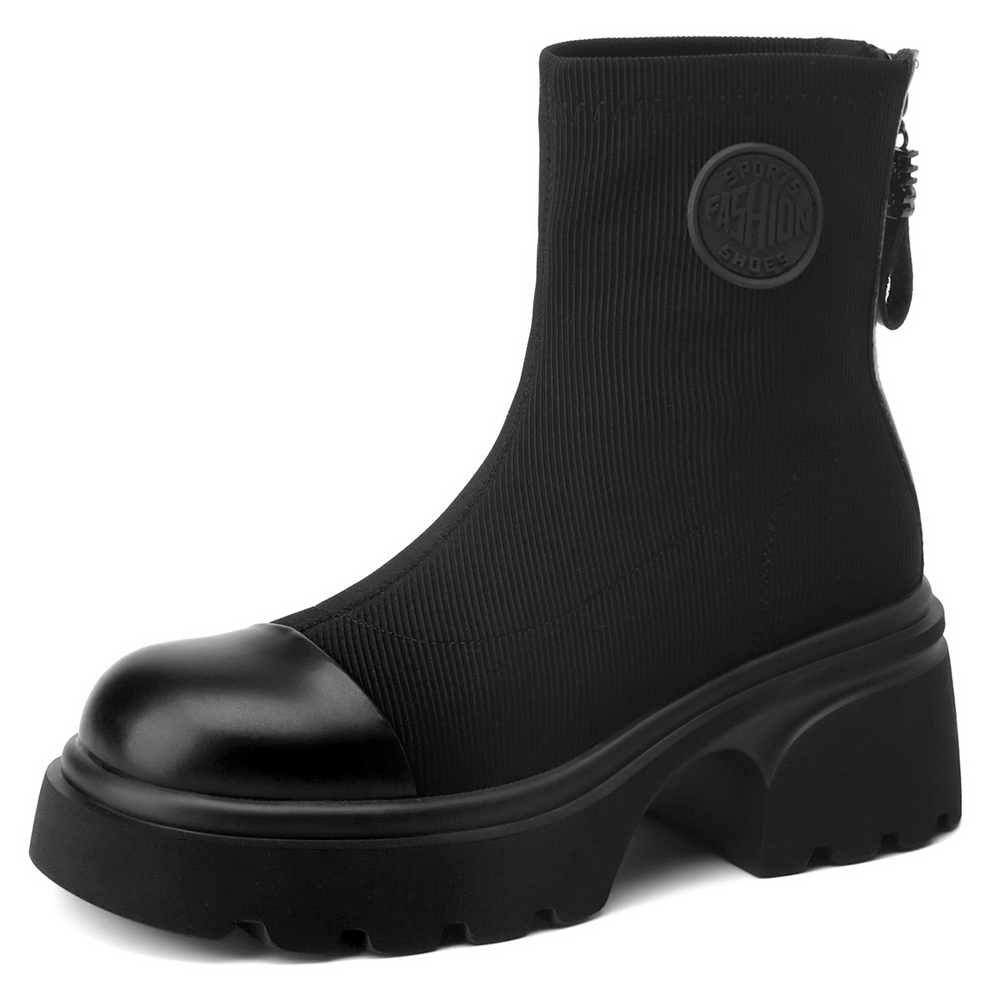 D FUSE SCANDINAVIA Stretch & Sock Boots Cow Split Leather Ankle Boots Women"s Black