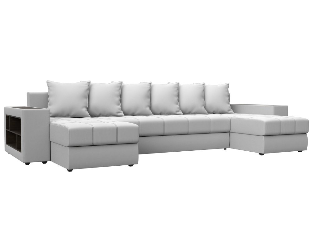 Диван П-образный Дубай полки слева, Белый, Экокожа, 31519