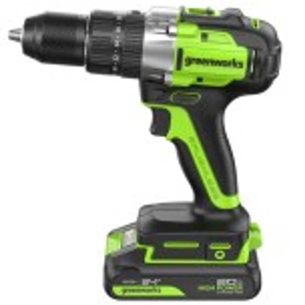 Дрель-шуруповерт аккумуляторная GREENWORKS GD24DD60 ударная, 24V, 2 АКБ 2Ач и ЗУ 3704107CUC