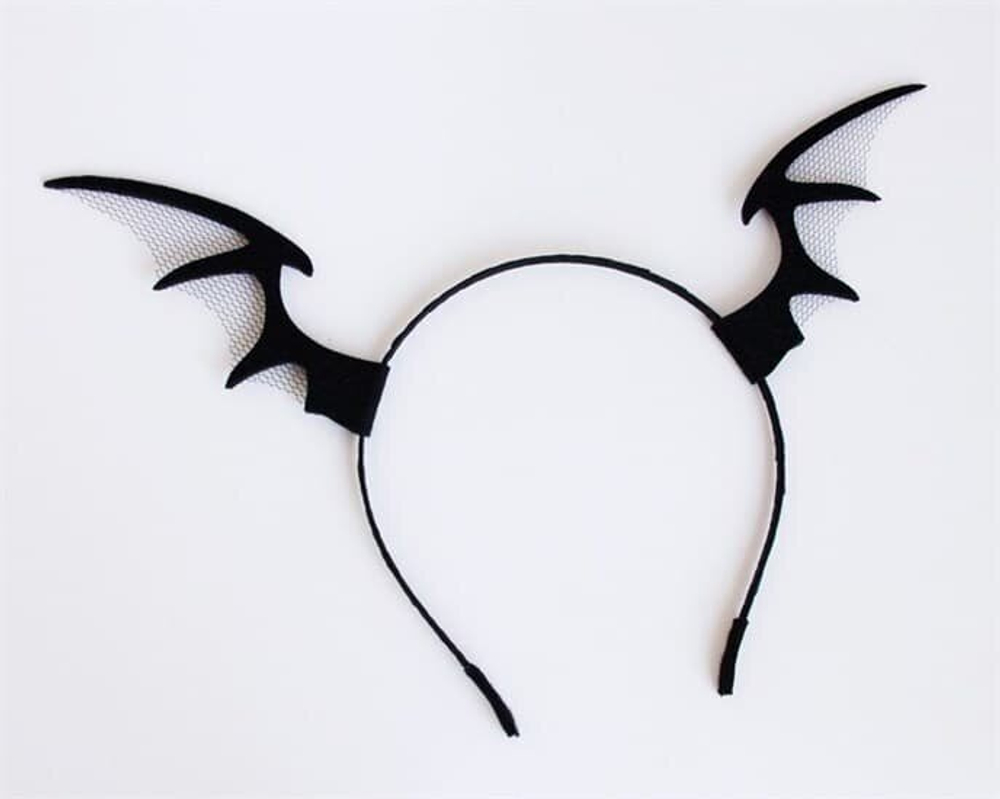 Ободок для волос "Летучая мышка", черный , металлическая основа