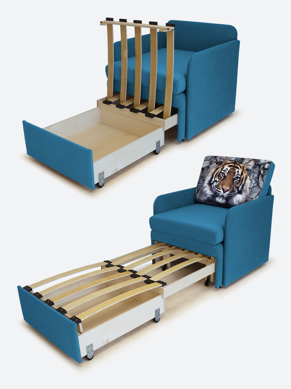 Кресло-кровать "Миник" с подлокотниками Dream Denim купон Тигр