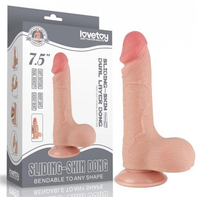 Реалистичный фаллоимитатор Lovetoy Sliding Skin (19,5×3,7 см) с двойной плотностью телесный