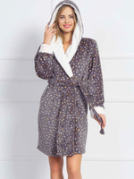 Уютный короткий халат с капюшоном (Размер: L) (Цвет: серый с белым)