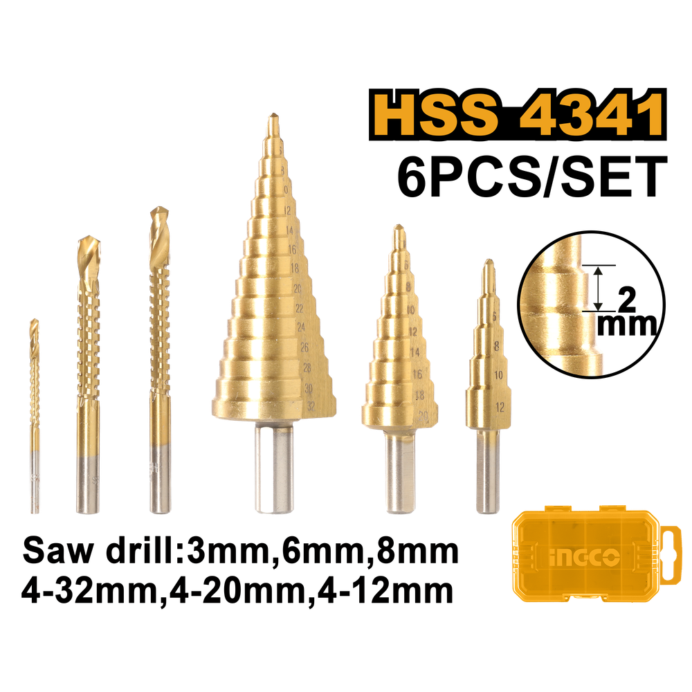 Набор ступенчатых сверл INGCO AKSDS2061 INDUSTRIAL 6 шт.