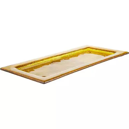 Блюдо сервировочное стекло ,H=15,L=350,B=150мм золотой,коричнев