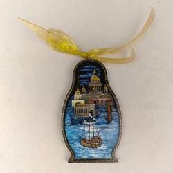 Сувенир Матрешка "Санкт-Петербург" с росписью Палех в подарочном футляре