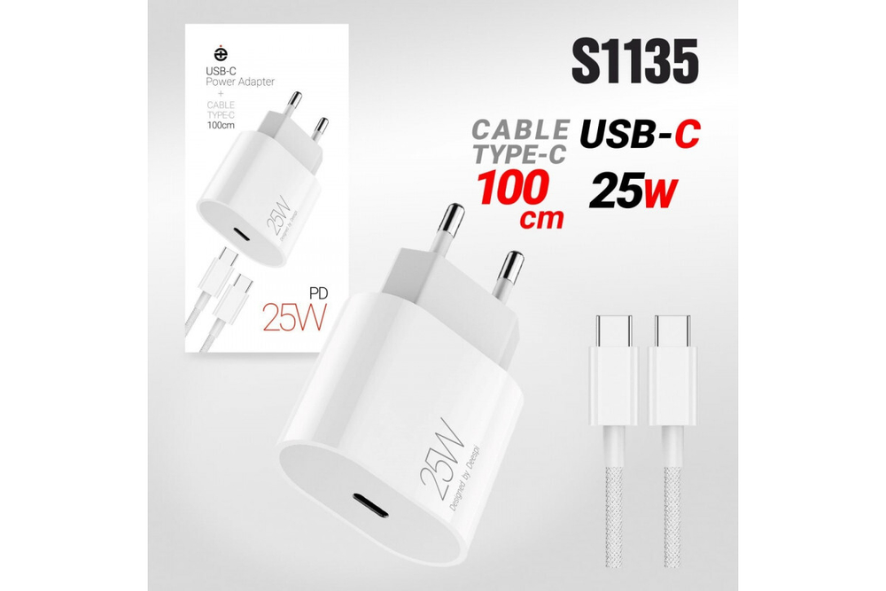 Сетевой адаптер питания DEESPI DE04 PD25W + кабель Type-C (белый)
