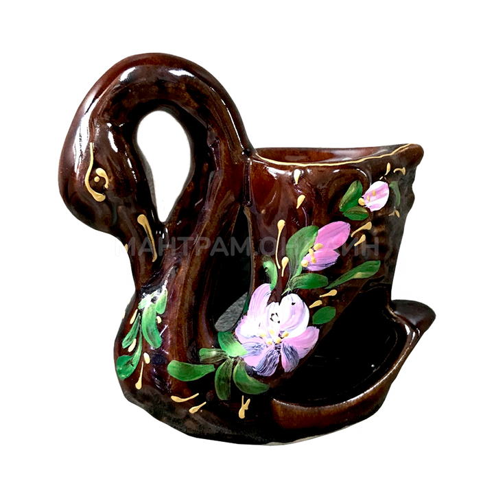 Аромалампа Лебедь с сердечком цвет коричневый роспись керамика 12,5 см