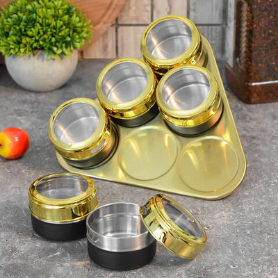 Набор для специй 7 предметов, на магните, цвет черный/золото, MB 40466