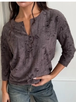 Фиолетовая женская блузка из фактурного трикотажа с рукавом 3/4