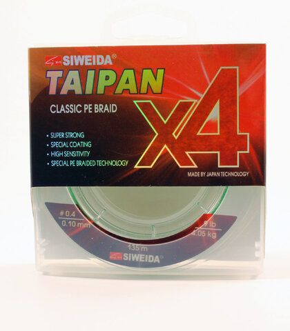 Шнур плетеный Siweida Taipan Classic PE Braid X4 135м 0,10мм (4,05кг) светло-зеленая