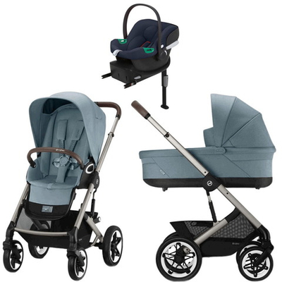 Коляска Cybex Talos S Lux TPE complete Aton B2 Bay Blue Base One 4 в 1 Stormy Blue с дождевиками