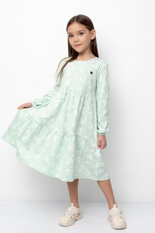 Платье  для девочки  К 5770/пастельный зеленый,веточки