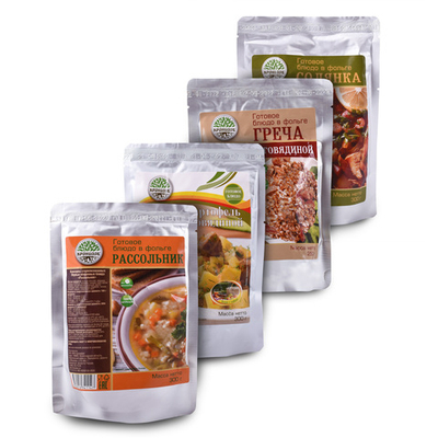 Набор 4шт, Готовый обед на два дня: Солянка, Рассольник - Говядина с гречей, с картофелем (Кронидов)