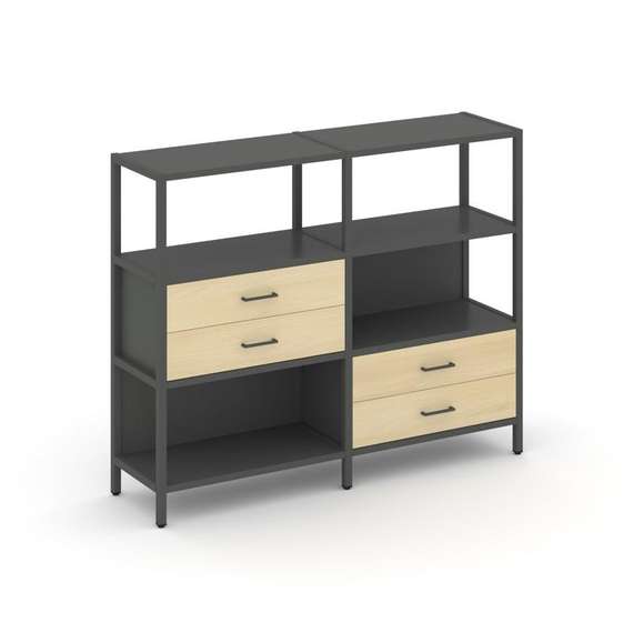 Shelf System Двухсекционный стеллаж трехярусный с ящиками SN.STM-323 Антрацит/Акация Лорка/Металл Ан