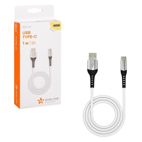Дата-кабель универ. USB Type-C 1 м, 2А, белый Soft-Touch (AIRLINE)