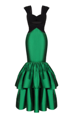 Платье макси драпированное из крепа с объемной юбкой из шелка