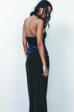 ZARA ТОП ИЗ БАРХАТА, ЦВЕТ НОЧНОГО НЕБА