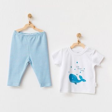 Комплект для мальчика AndyWawa серия Cute whale футболка и штаны белый/голубой