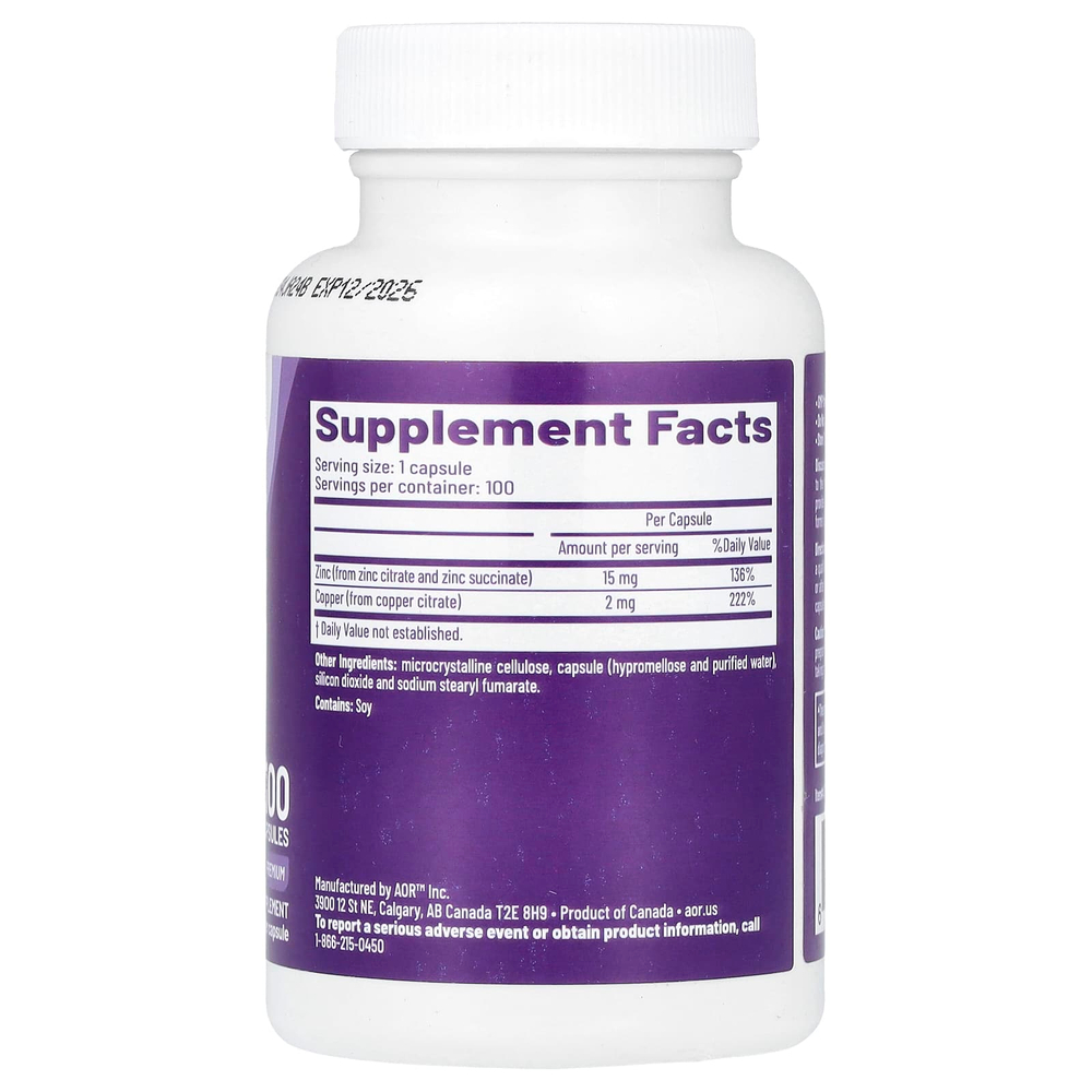 Advanced Orthomolecular Research AOR, Zinc-Copper Balance™, 100 капсул