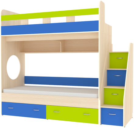 Двухъярусная кровать КарИВи Юниор 1  90х200 Дуб Молочный Голубой, Лайм