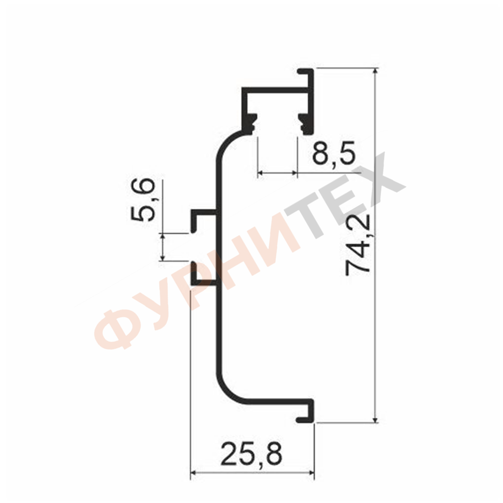 KB95 Профиль горизонтальный C-образный для нижних баз С ПОДСВЕТКОЙ 4м Черный браш A25