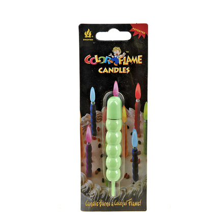 Свеча декоративная в пластиковой оболочке "Color flame" d=1,5см. h=9см. (зеленая) (min36) (пропитка