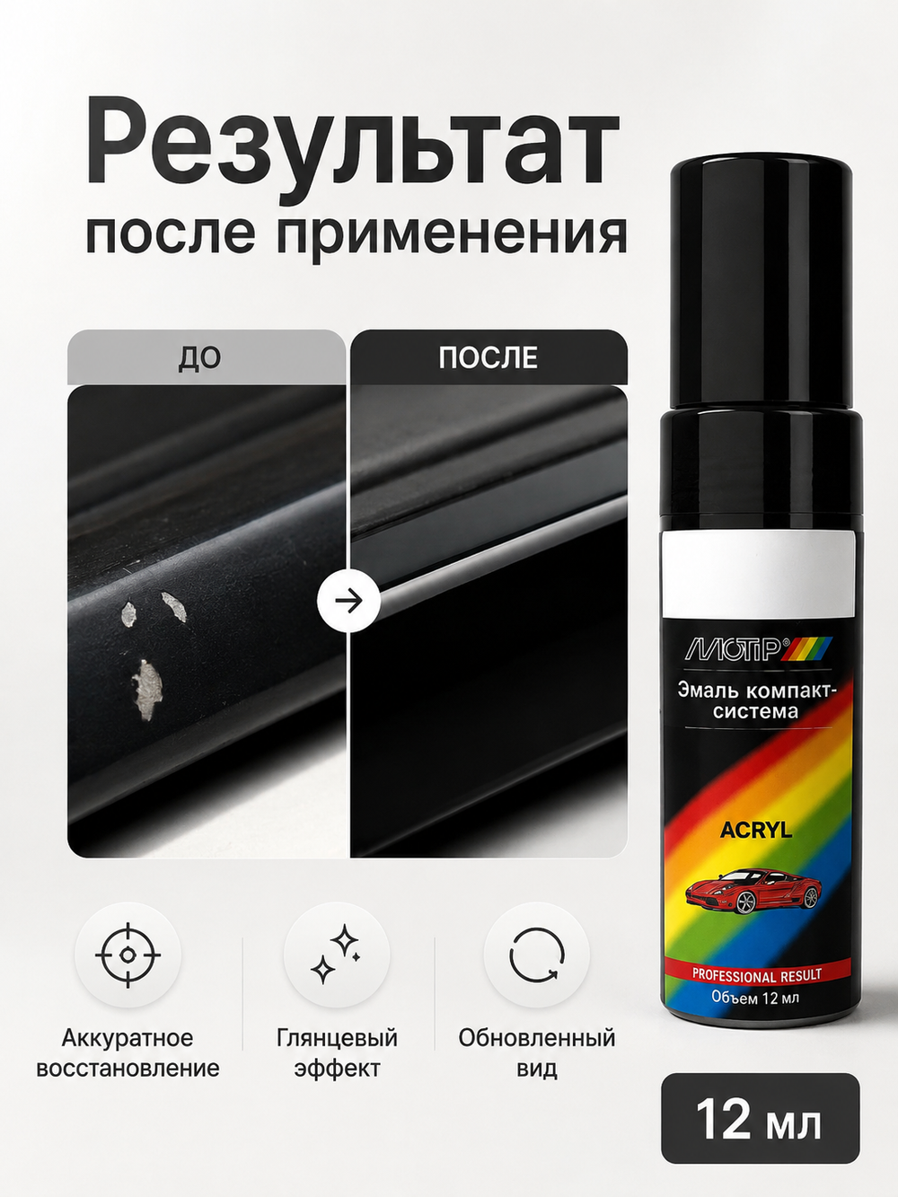 MOTiP Эмаль акриловая черная глянцевая 12мл