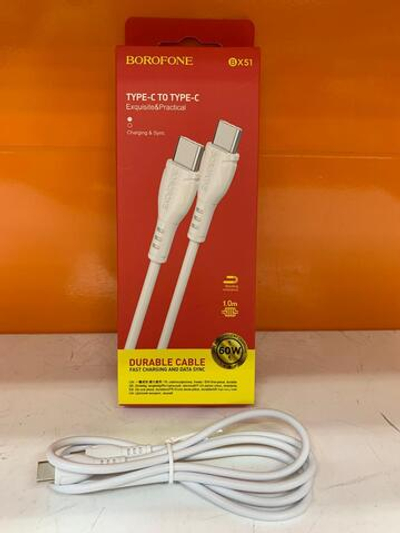 Кабель Type-C - Type-C Borofone BX51 Triumph, 1.0м, 3,0А, 60Вт, PD, QC 3.0, FCP, AFC, цвет: белый