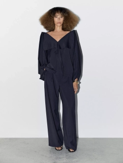 Massimo Dutti Брюки с двойными вытачками из 100% шерсти - STUDIO, темно-синий