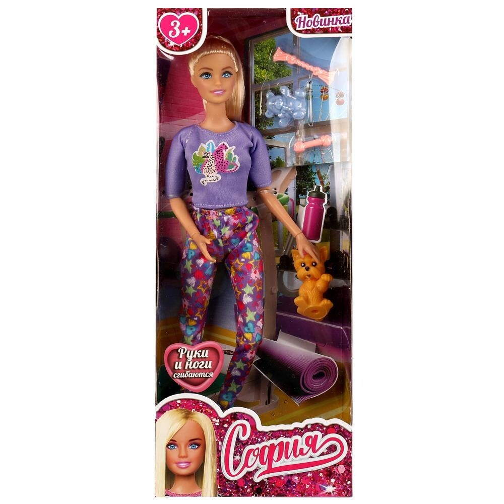 Кукла Карапуз 66001PET-S2-S-BB София 29 см руки и ноги сгиб, собака, акс