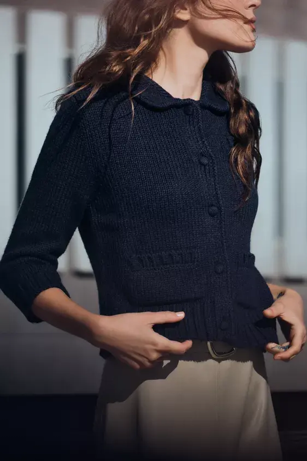 ZARA КАРДИГАН С РУКАВАМИ 3/4, МОРСКОЙ СИНИЙ