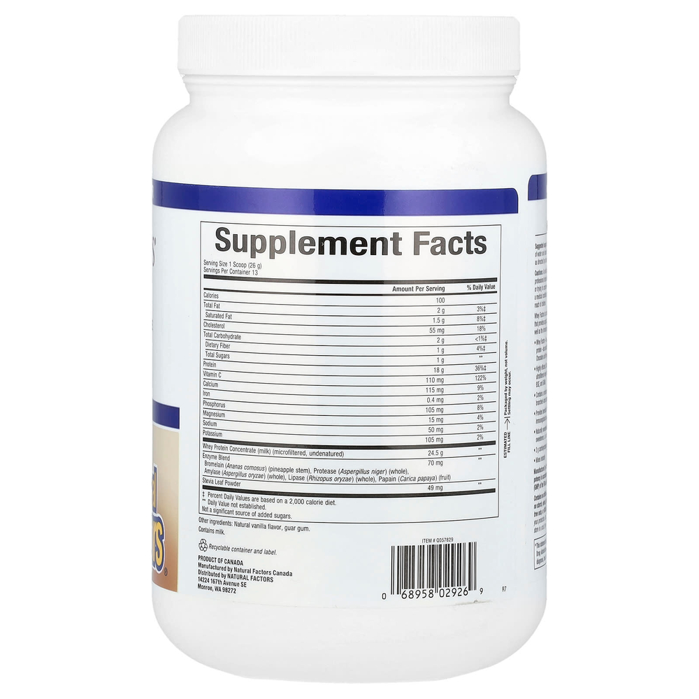 Natural Factors, Whey Factors, сывороточный протеин травяного откорма, натуральная французская ваниль, 340 г (12 унций)