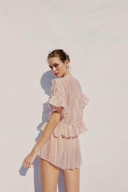 ZARA ШОРТЫ В ПОЛОСКУ С РЮШАМИ, ПОЛОСКИ